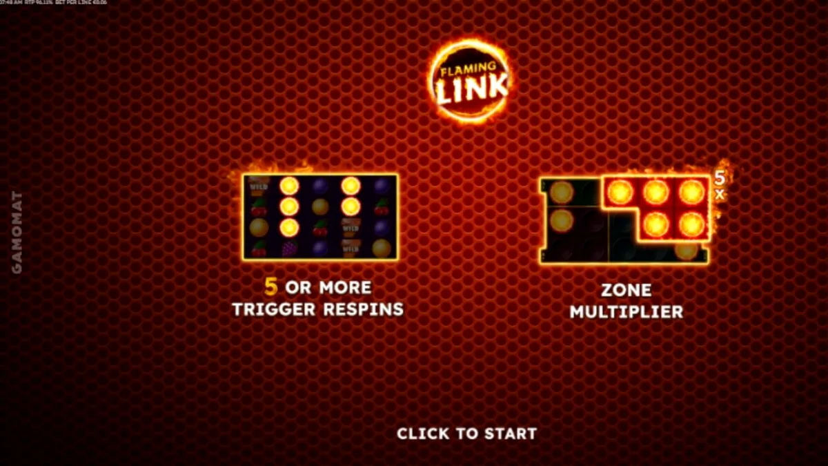 Tampilan visual slot 40 Finest XXL Flaming Link dengan simbol buah neon dan api